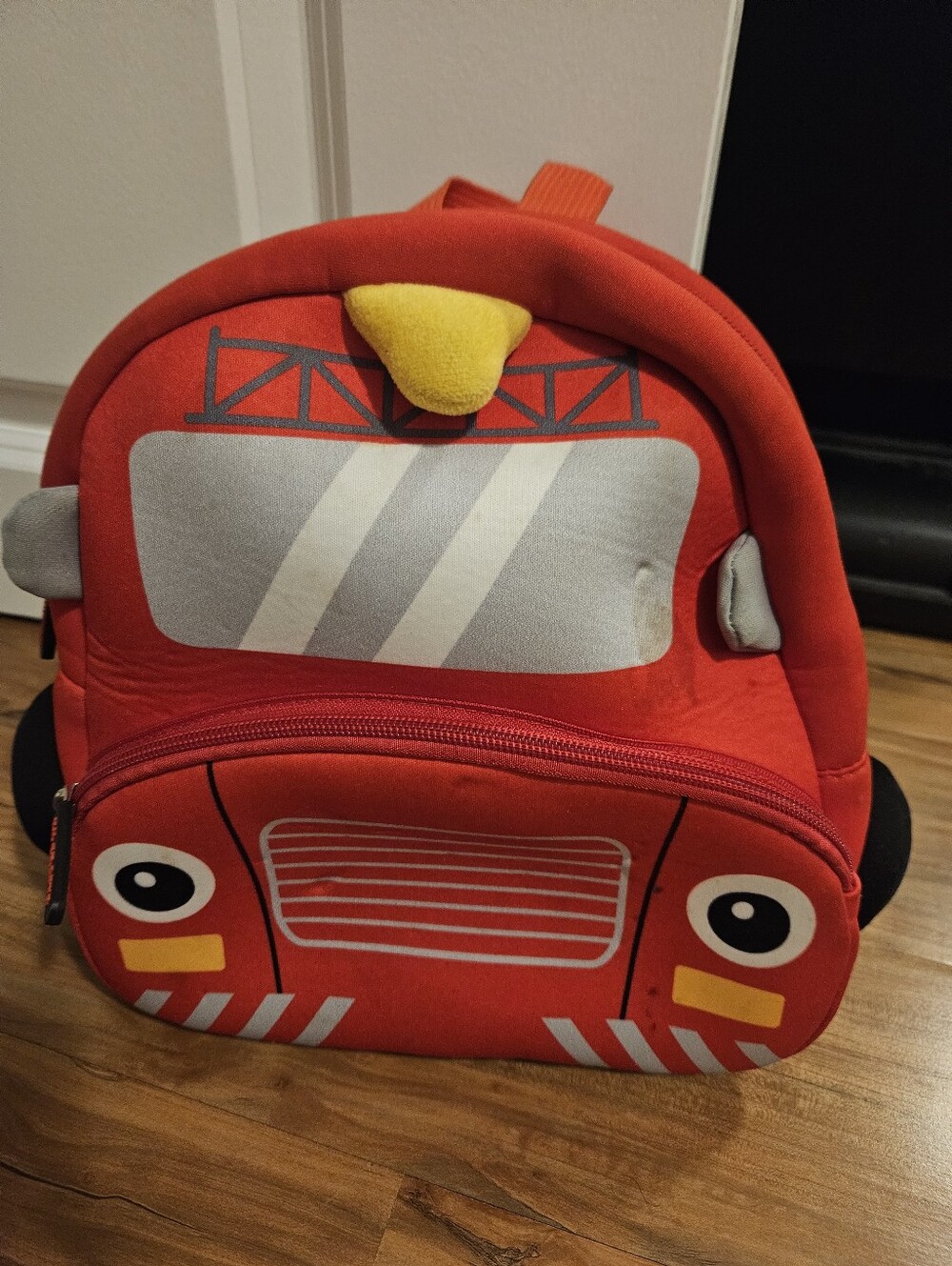 Red Kids Fire Truck Backpack - Plush Preschool Bag